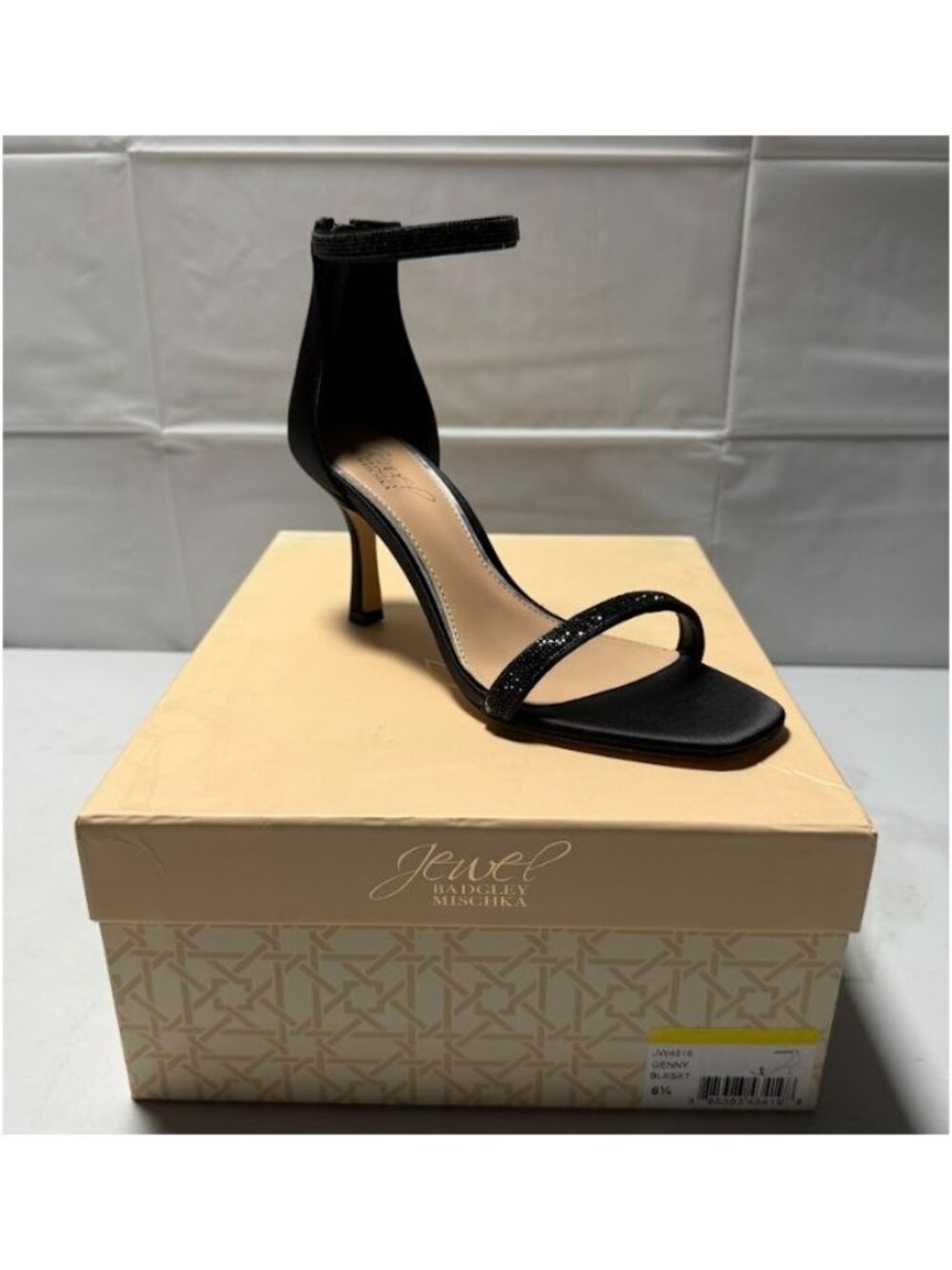 Jewel Badgley Mischka Genny Womens Satin Ankle Strap Heels Black Size 6.5 NEW
